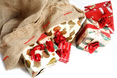 An sack full of gifts. Stock Photos