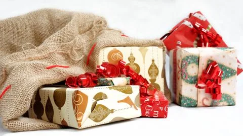 An sack full of gifts. Stock Photos