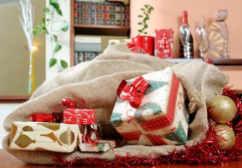 An sack full of gifts. Stock Photos