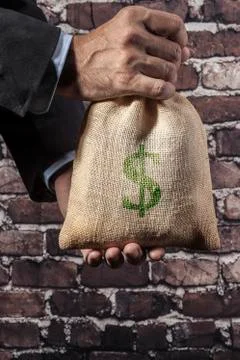Sack With Green Dollar Stock Photos