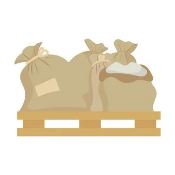 Sack or bag sand and rice seed. Farmer flour and potato pallet brown farming  Stock Illustration