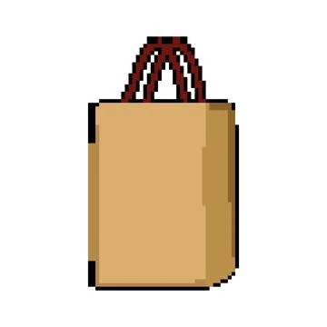 Sack paper lunch bag pixel art vector illustration Stock Illustration