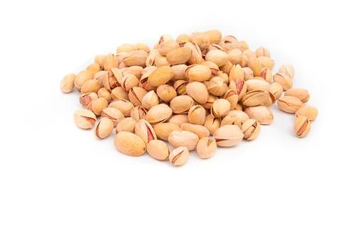 Sack with pistachios on white background Stock Photos