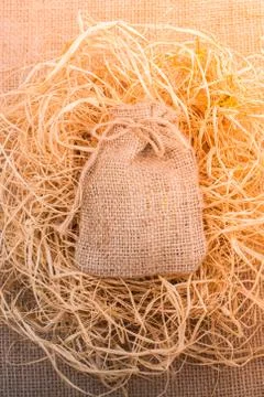 Sack placed on canvas background Stock Photos