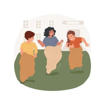 Sack racing isolated cartoon vector illustration. Ilustración de archivo