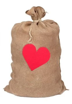 Sack with red heart Stock Photos