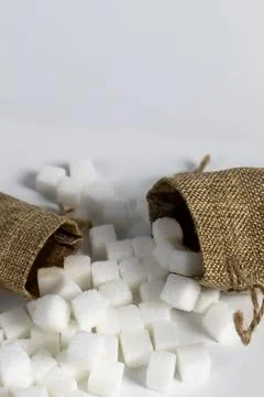 A sack of sugar on a white background Sugar industry business Stock Photos