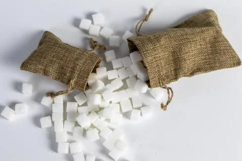 A sack of sugar on a white background Sugar industry business Stock Photos