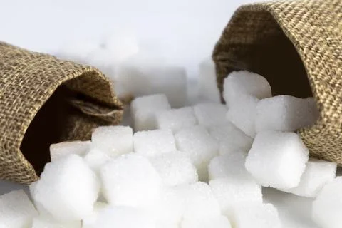 A sack of sugar on a white background Sugar industry business Stock Photos