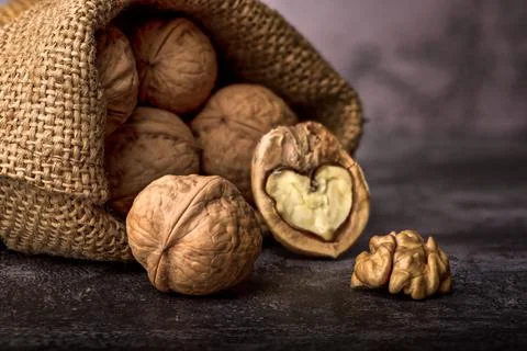 Sack of walnuts Stock Photos