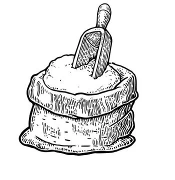 Sack with whole flour. Hand drawn sketch style. Vintage black vector engraving Illustrazione stock