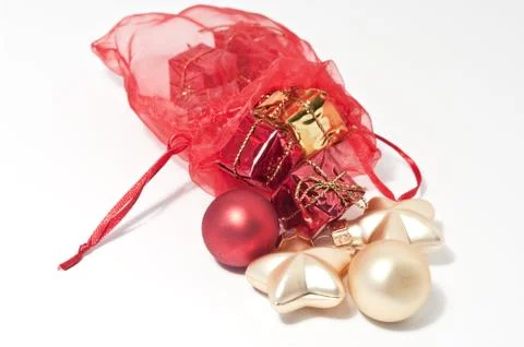 Säckchen mit Christbaumschmuck Stock Photos