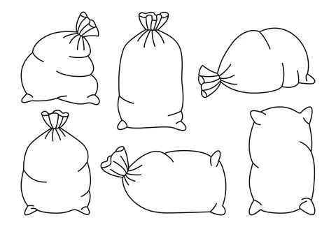 Sacks with flour black line set bag burlap vector Stock Illustration
