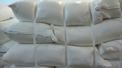 Sacks of flour in the warehouse Stock Footage 81031359