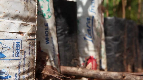 Sacks of Soil in Tree Nursery Stock Footage 138145330