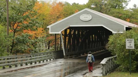 Saco River covered bridge, Conway, New Hampshire Stock Footage 21520739