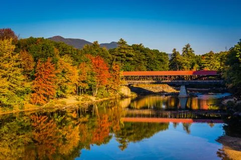 The saco river covered bridge in conway, new hampshire. Stock Photos