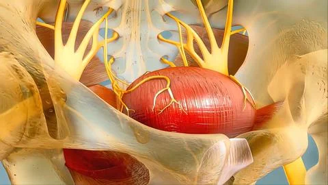 Sacral nerve stimulation, also known as sacral neuromodulation, Stock Illustration