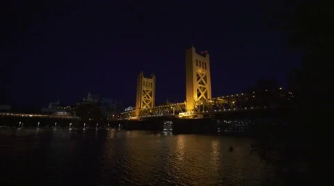 Sacramento, CA Tower Bridge at Night Stock Footage