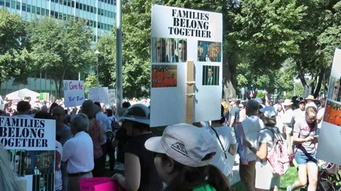 Sacramento Immigrant demonstration, crowd of demonstrators Stock Footage 153108145