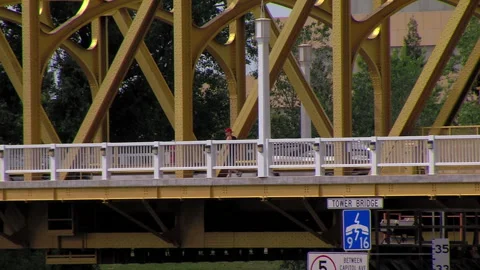 Sacramento Tower Bridge, close-up, tracking Stock Footage 155139796