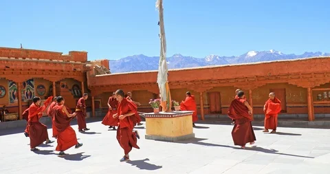 Sacred Buddhist dance performance in Ladakh monastery. Likir gompa event Stock Footage 87536779
