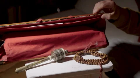 Sacred Buddhist scriptures Stock Footage 157370506