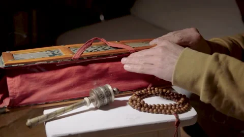 Sacred Buddhist scriptures Stock Footage 157370897