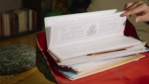 Sacred Buddhist scriptures Stock Footage 157371652
