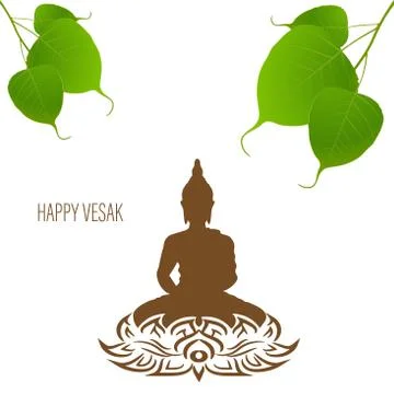 Sacred fig or Pipal tree leaf Buddha Purnima or Vesak day vector illustration Stockillustratie