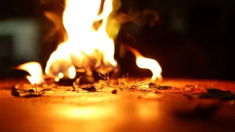 Sacred Fire. Flame close-up in the Indian Temple on a Religious Festival Maha Stock Footage 77949674