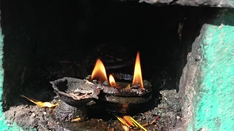 Sacred Flame Burning Inside Shrine Niche Stock Footage 323867997