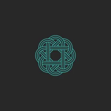 Sacred geometric logo, turquoise intersection line hipster celtic emblem, ove Illustrazione stock