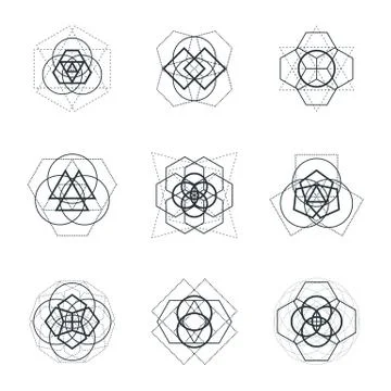 Sacred geometric mandala design elements. 库存插图