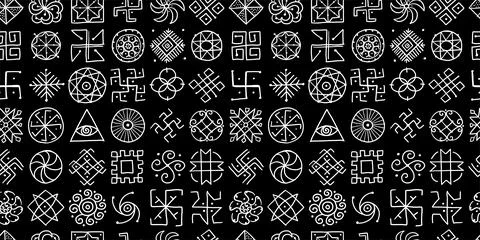 Sacred geometry background, seamless pattern. Alchemy, religion, philosophy Illustrazione stock