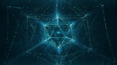Sacred Geometry - Blue Abstract Nested Icosahedron Glittering and Rotating Video stock 104528520