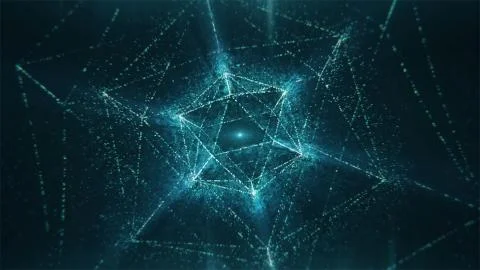 Sacred Geometry - Blue Abstract Nested Icosahedron Glittering Stock Illustration