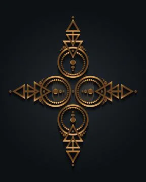 Sacred Geometry Cross border frame, magic golden logo design, astrology, Illustrazione stock