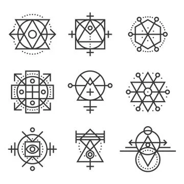 Sacred Geometry Elements and Hipster Symbols Set. Vector イラスト素材