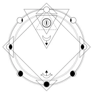 Sacred geometry, esoteric symbols. Vector illustration. Esoteric signs, moon Stock Illustration