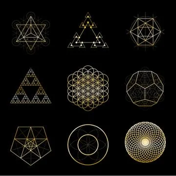 Sacred geometry golden vector design elements collection Stock Illustration