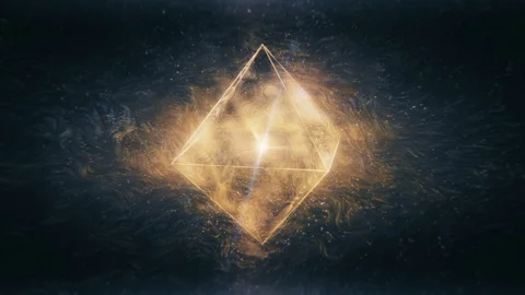 Sacred Geometry - Golden Yellow Octahedron Rotating in Dynamic Whirly Space Stock Footage