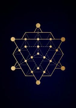 Sacred geometry line art shape poster, flyer. Golden illustration on royal bl Stock Illustration