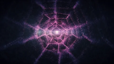 Sacred Geometry - Nested 3D Dodecahedron of Purple Particles Rotating Radiating Video stock 104528101