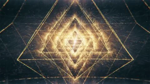 Sacred Geometry - Nested Octahedron Radiating Golden Particle Waves into Space Stock Illustration