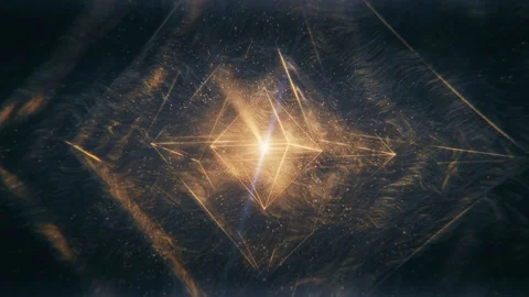 Sacred Geometry - Nested Octahedron in Yellow Gold Rotating in Meditative Space Video stock 104529444