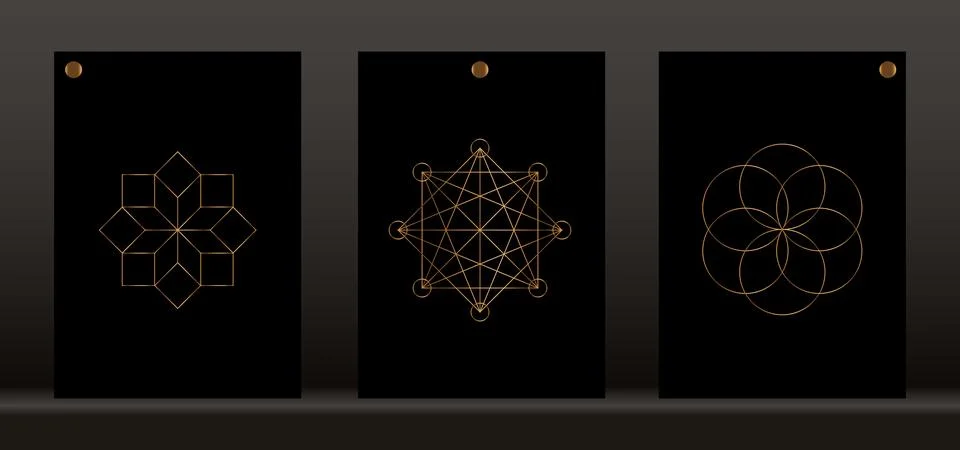 Sacred geometry, set graphic element Vector isolated on black background Stock Illustration