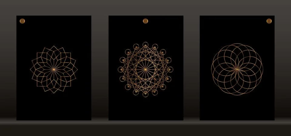 Sacred geometry, set graphic element Vector isolated on black background Stock Illustration