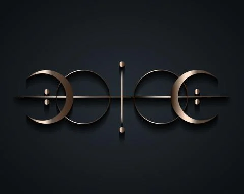 Sacred Geometry, silver logo with sun, crescent moon, esoteric lunar phases Illustrazione stock
