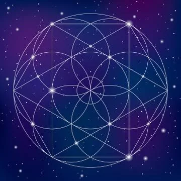 Sacred geometry symbol on space background Illustrazione stock
